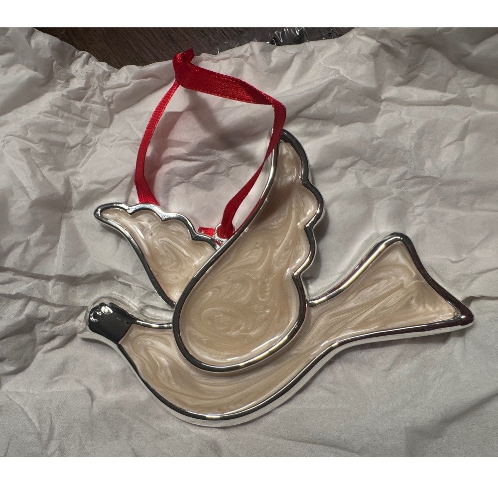 Lenox Ivory Enamel Dove Christmas Ornament Silver Tone 847851 NIB 3.5in collect